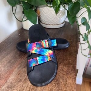 Chaco Tie Dye Slides‎ Sandals Kids Adjustable Straps Black-3M